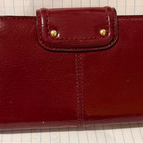 Coach Cherry Red Leather Clutch callouts - Picture 8 of 9